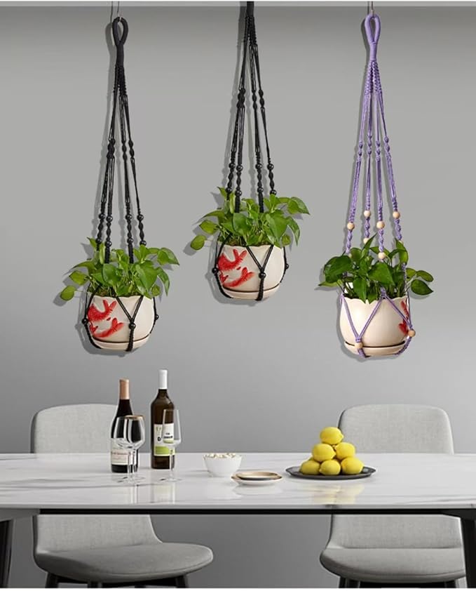 3 ft Macrame Plant Hanger Indoor Handmade Large Long Wall Window Black Hanging Planters Holder Outdoor Boho Home Decor Ceiling Basket Hangers Plants HUIHONGHOME