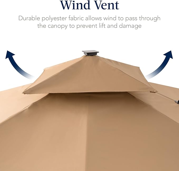 Best Choice Products 12x12ft LED Cantilever Patio Umbrella w/Base Included & 360° Rotation, Large Solar Offset Hanging Outdoor Sun Shade for Deck, Backyard Table w/Stand & Lights – Tan BestChoiceProducts