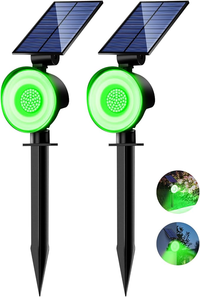 nipify 2 Pack Solar Spot Lights Outdoor Waterproof, Solar Spotlight Light for Outside Yard Landscape Lighting Pathway Lights Wall Auto On/Off, Green Nipify