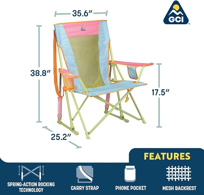 GCI Outdoor Comfort Pro Rocker Camping Chair | Portable Folding Rocking Chair with Durable Armrests & Drink Holder — Sweet Tea GCIOUTDOOR