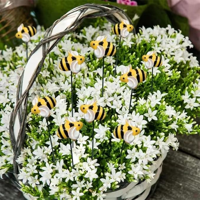 DYJAGYO 10Pcs Bee Garden Stakes Decor, Flower Pot Bed GardenDecorGarden Stakes Decorative, Honey Bee Decor for Yard and Garden, (10Pcs) DYJAGYO