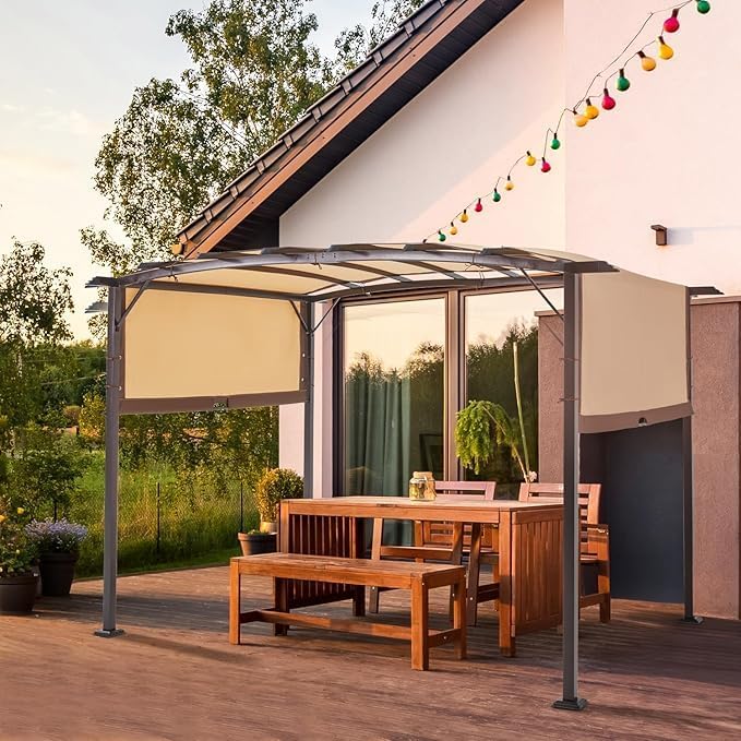 AECOJOY Pergola 9' x 12' Outdoor Pergolas, Pergolas and Gazebo Clearance, Retractable Metal Pergola with Sun Shade Canopy for Patio, Backyard, Garden AECOJOY