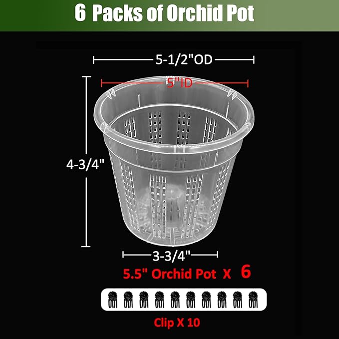Orchid Pot, 6 Packs of 5.5" Orchid Pots with Holes, Orchid Pots for Repotting, Plastic Orchid Planter for Indoor Outdoor Plants (6 Packs, 5.5") HOLANHING