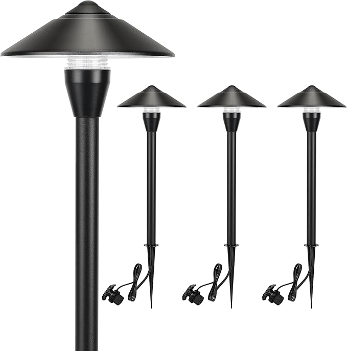 LUTEC 12V Low Voltage Pathway Lights, Die-cast Aluminum Pathway Lights with Connectors，IP65 Waterproof Outdoor Landscape Lighting, 3W 240LM Warm White 3000K for Path, Yard, Garden, 4 Pack LUTEC