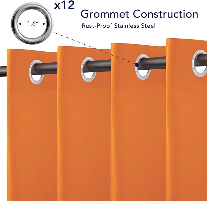 PureFit Outdoor Curtains for Patio Waterproof Weatherproof, UV Resistant Outside Curtains for Gazebo, Front Porch, Pergola, Sun Blocking Privacy Curtain, 100W x 108L inch, 1 Panel, Orange PureFit