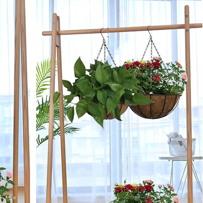 Hanging Plant Basket Flower Holder (2pack, 14 inch)-Metal Wire Round Hanging Basket Planter with Coco Fiber Liners for Plants Flower Pots Indoor Outdoor Garden Porch and Balcony Decor TOOCMEUK