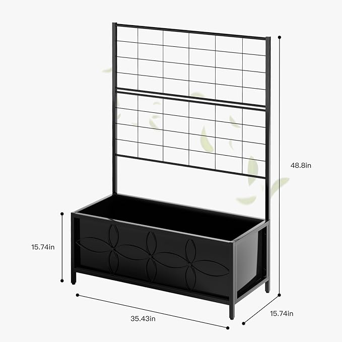 Zhongma Sturdy Raised Garden Bed with Trellis (15.75 x 35.43 x 48.8 in) for Vegetables Flower, Planter Box for Backyard Patio Balcony Zhongma