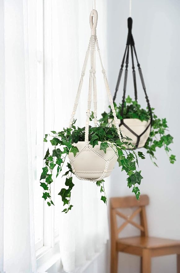 43 Inches Macrame Planter Hanger Large for 12 inch Pot + Swag Hook (Extra Long & Big) | Large Hanging Planter for Indoor Plants | No Tassel, Cotton Rope, NO Pot/Plant Included (Beige)(XL) Shineloha