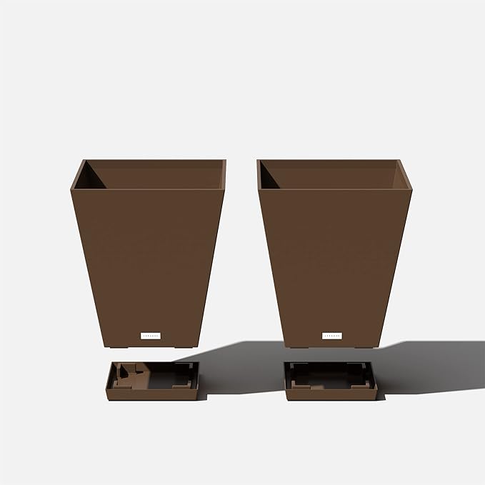 Veradek Nobleton Indoor/Outdoor Wide Square Planter (Espresso, 18" - 2 Pack with 2 Saucer Trays) VeradekOutdoor