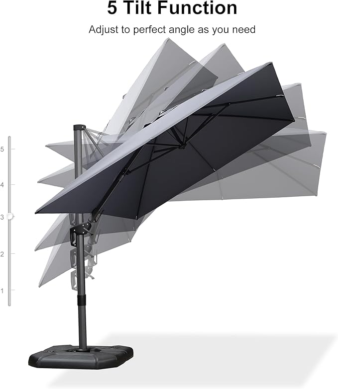 PURPLE LEAF 8' X 11' Left-right Tilt Patio Umbrella Outdoor Cantilever Swivel Rectangle Umbrella Aluminum Offset Umbrella with 360-degree Rotation for Garden Deck Pool Patio Light Grey PURPLELEAF