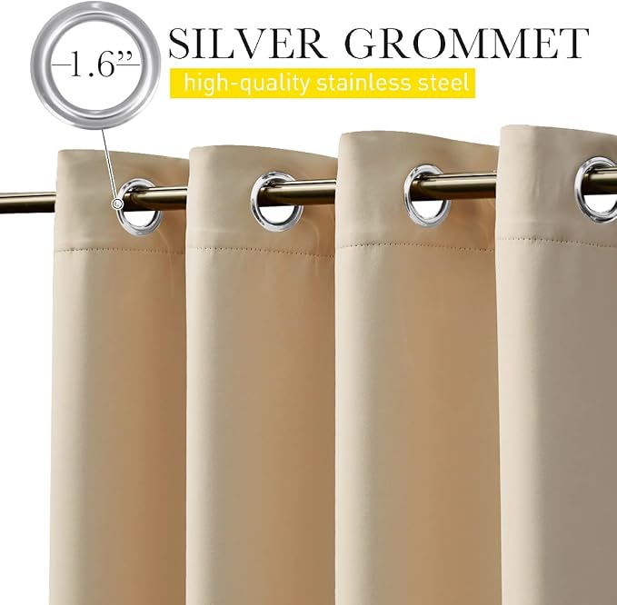 NICETOWN 2 Panels Biscotti Beige Privacy Outdoor Curtains for Patio, Waterproof Thermal Insulated Grommet & Back Tab on Top and Bottom Windproof Drapes with Fixed Rope for Porch, W52 x L120 NICETOWN
