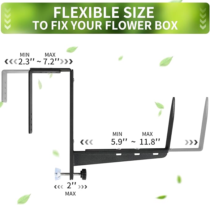 Window Box Brackets, Adjustable Planter Box Brackets, Heavy Duty Iron Flower Box Bracket for Deck Railing with Upgraded Bottom Support - Ideal for Balconies, Fences, and Gardens (4 Pack) VOXOR
