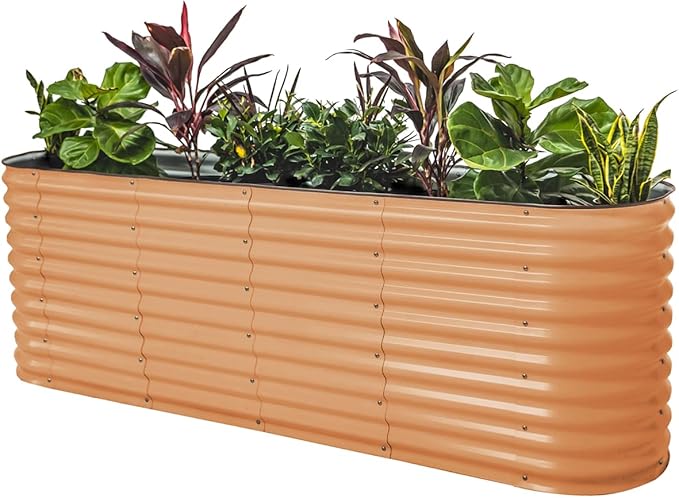 32" Extra Tall Raised Garden Bed Kits, 2 x 8 x 2.7ft Raised Planter Box Outdoor, 3.5 x 6.5 x 2.7ft Deep Root 9 in 1 Modular Metal Raised Beds for Gardening Vegetables Flowers Fruits -Terra Cotta VegoGarden