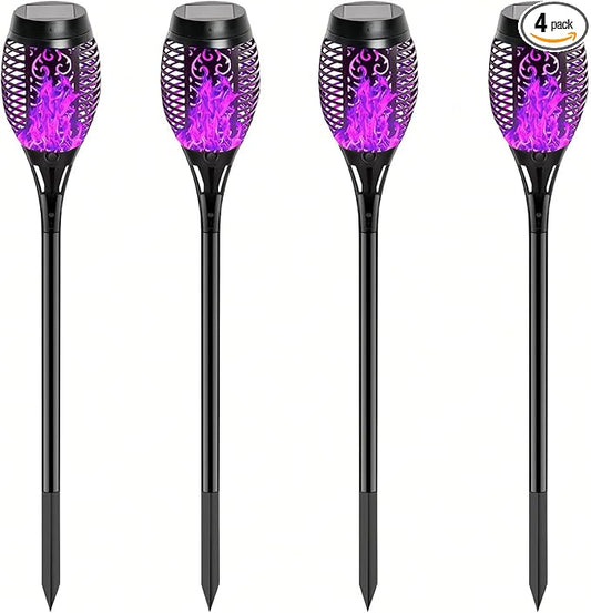 4 Pack Outdoor Solar Flame Light,Solar Lights Outdoor for Garden Decorations with Flickering Flame,IP65 Waterproof Solar Powered Yard Lights Torch Light for Lawn Patio Pathway (Purple) Rootora
