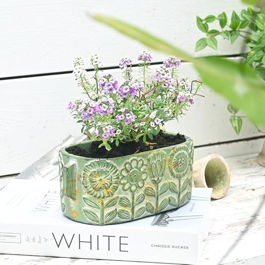 8 inch Green Pots Planters Indoor Plants Succulent Pots Rectangle Window Box Cactus Plant Containers for Home Decor(No Drainage) Rootora