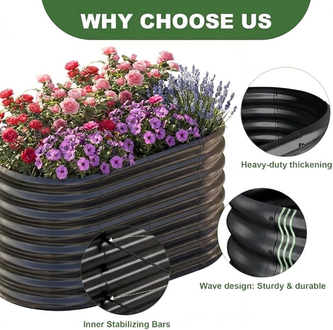 AHEONLAR 3 Pack 4×2×1.5ft Galvanized Raised Garden Beds Outdoor, Sturdy Planter Boxes for Vegetables, Fruits, Flowers and Plants, Easy Assembly, Black AHEONLAR