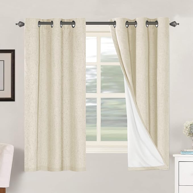 H.VERSAILTEX 100% Blackout Curtains for Bedroom Thermal Insulated Linen Textured Curtains Heat and Full Light Blocking Drapes Living Room Curtains 2 Panel Sets, Bleached Sand, 42x63 Inch HVERSAILTEX