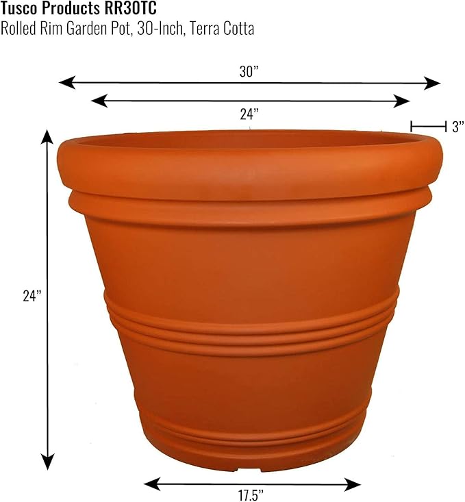 Tusco Products T30 Rolled Rim Pot, Round, Terra Cotta, 30-Inch TuscoProducts