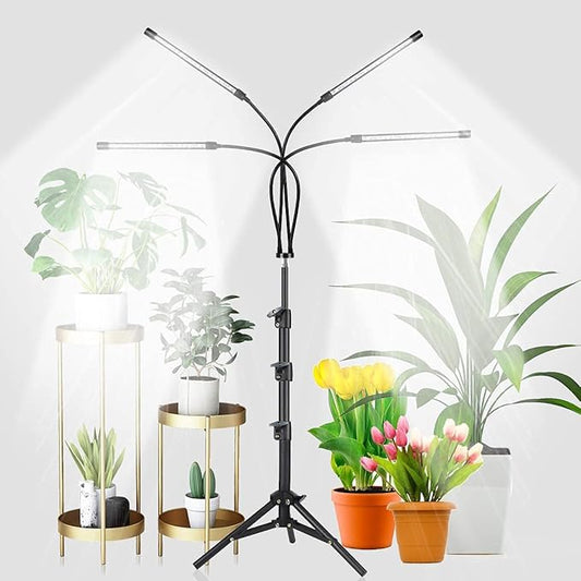 GHodec Grow Light with Stand, 5500K Full Spectrum Gooseneck Floor Plant Light for Indoor Plants Growing,5 Dimmable Levels & Auto On/Off Timer,Tripod Stand Plant Lamp Height Adjustable GHodec