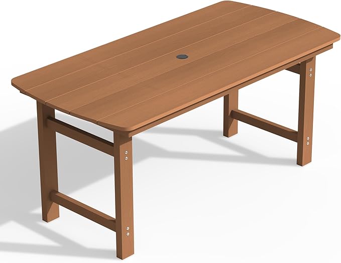 Ciokea HDPE Outdoor Dining Table with Umbrella Hole,66" Rectangle Patio Table for 6,All-Weather Outdoor Patio Furniture Set for Garden Backyard,Teak CIOKEA