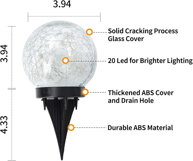 Solar Globe Lights Outdoor Waterproof-Solar Balls for Garden-Cracked Glass Ball Lights Outdoor-Solar Orbs for Outside-Decorations for Patio and Yard Lawn Backyard Decor JKIMK