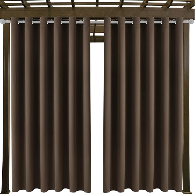Water Proof Outside Curtains with Grommet Top for Porch, Thermal Insulated Washable Light Block Outdoor Divider Drapes for Patio Gazebo Deck Pool Area Pergola Cabana (W84 x L120, Brown, 2 Panels) DivaenCamino