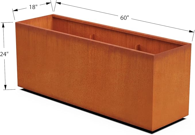 Plantercraft Large Rectangular Planters for Outdoor Plants | 60x18x24 Corten Steel Planter Box | Extra Large Outdoor Planters for Patio & Garden Divider | Weathering Steel Metal Planter Plantercraft