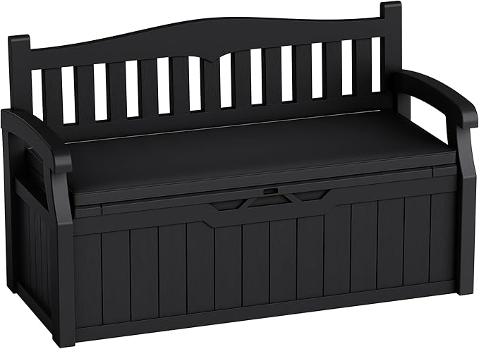 80-Gallon Outdoor Storage Bench with Cushion, Lockable Waterproof Deck Box with Armrests for Patio, Garden, Pool, Black Acurax