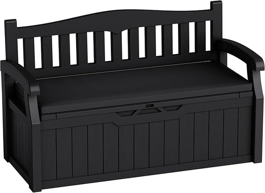 80-Gallon Outdoor Storage Bench with Cushion, Lockable Waterproof Deck Box with Armrests for Patio, Garden, Pool, Black Acurax