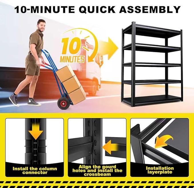Set of 2 71"H-35"W All Metal Garage Shelving-2050LBS 5 Tier Storage Shelves,Adjustable Heavy Duty Shelving Unit and Storage Large Rack,Utility Steel Shelf For Shop Warehouse Industrial 71"x35"x16" Rootora