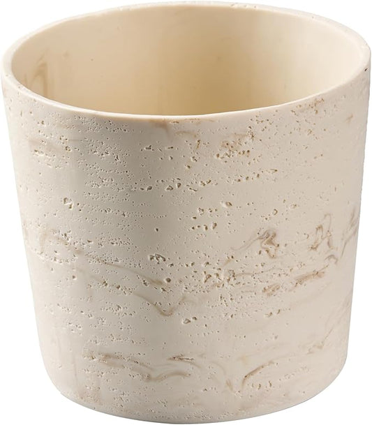 Ekirlin 7 Inch Natural Travertine Textures Plant Pot, Resin Outdoor Planter with Drainage Hole, Removable Rubber Stopper and Non-Slip Soft Pad,Weatherproof Decorative Pot for Indoor/Garden Plants Ekirlin