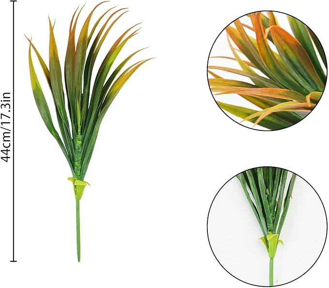 32 Pcs Artificial Grass Fake Plants 17.3in Outdoor Plastic Plants UV Resistant Greenery Fake Grass for Home Window Garden Office Patio Hanging Planter Pathway Front Porch Décor Orange Yellow Phliofd