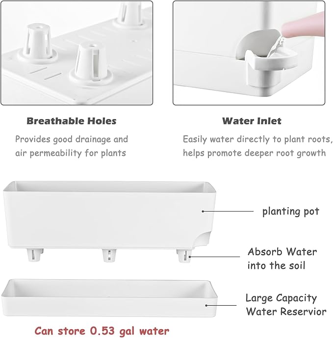 4 Pack Self Watering Pots for Indoor Plants 17 Inches Window Boxes Planters Rectangular Flower Pots Rectangle Herb Pots Large Plant Pots with Drainage Holes and Saucers Windowsill Planter, White KvyusFlourish