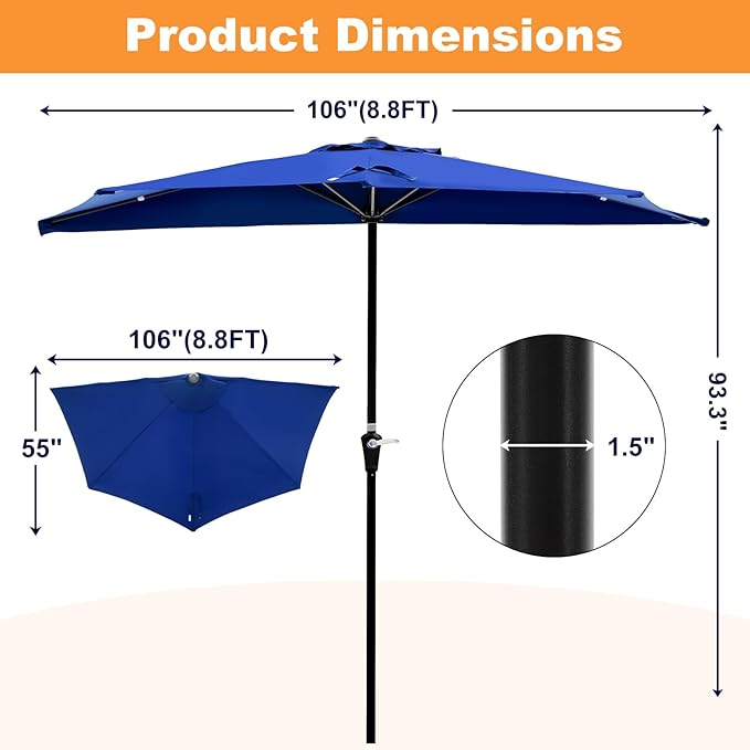 OLIXIS Half 9Ft Umbrella Outdoor Patio, Scalloped Patio Umbrella with Easy Crank, Sun Half Patio Umbrella for Balcony, Market, Garden, Blue OLIXIS