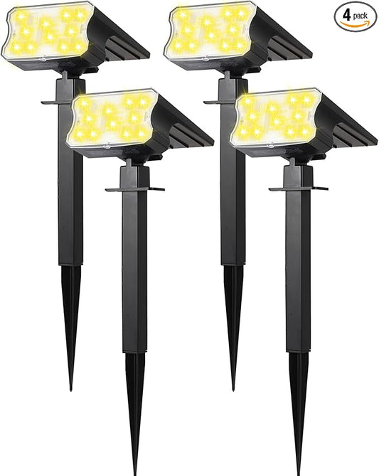HGGH Solar Lights Outdoor Waterproof IP67, 60 LED 3 Lighting Modes Solar Spot Lights Outdoor for Yard Garden Pathway Landscape, Auto On/Off, Function 2 in 1(Warm White, 4 Pack) Home