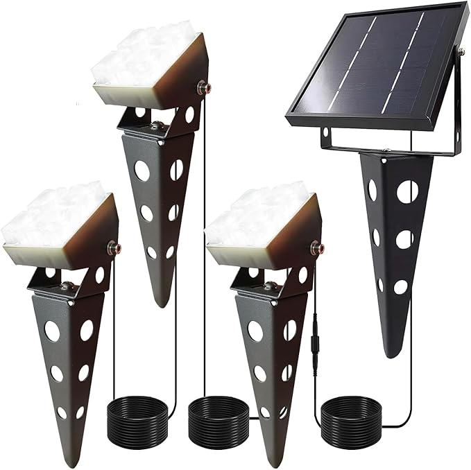 Solar Spot Lights Outdoor Waterproof IP65 Landscape Spotlights with Metal Stake 42ft Cable 3-in-1 Cool White Auto On/Off Dusk to Dawn Uplights for Flag Pole Trees Garden Yard Landscape Downlight Sunlife