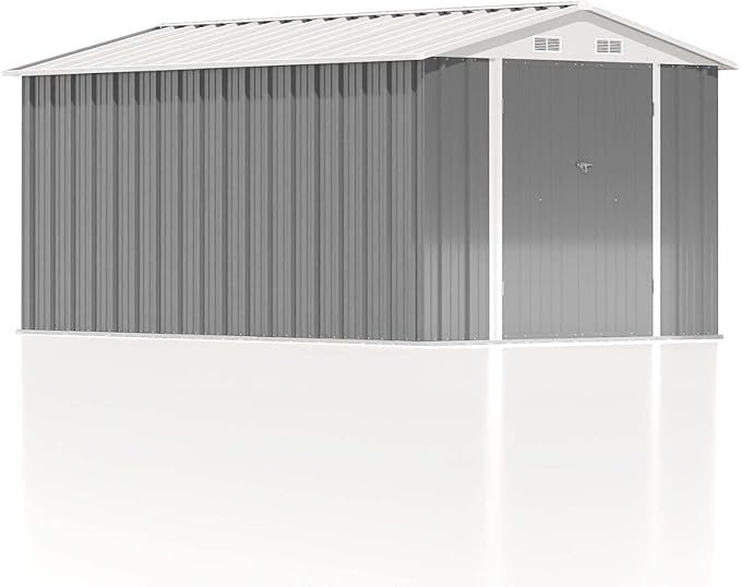 Patiowell 12 x 8 FT Outdoor Storage Shed, Steel Shed Storage House with Design of Lockable Doors, Utility and Tool Storage for Garden, Patio, Backyard, Outside use, Gray Patiowell