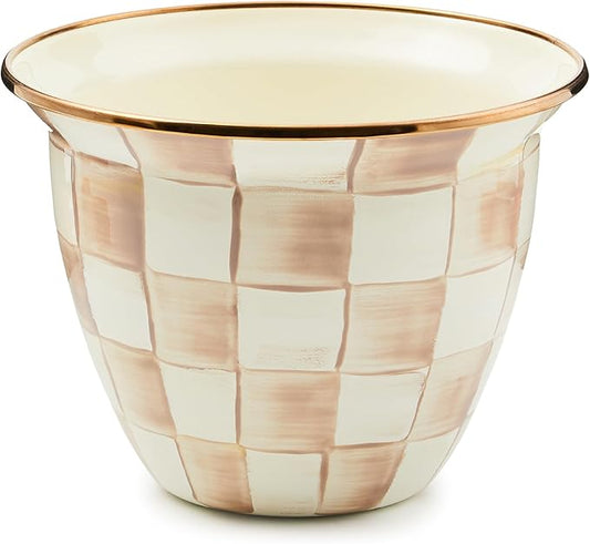 MACKENZIE-CHILDS Flowerpot, Decorative Garden Pot for Growing Plants, Brown-and-White Mocha Check MacKenzie-Childs