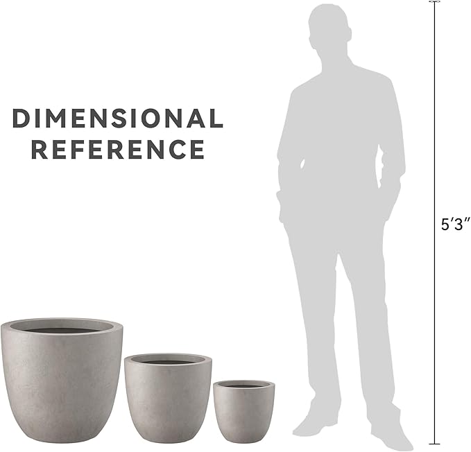 Kante 18",14",10" Dia Concrete Round Planters (Set of 3), Outdoor Indoor Large Planter Pots with Drainage Hole and Rubber Plug for Home Patio Garden, Weathered Concrete Kante
