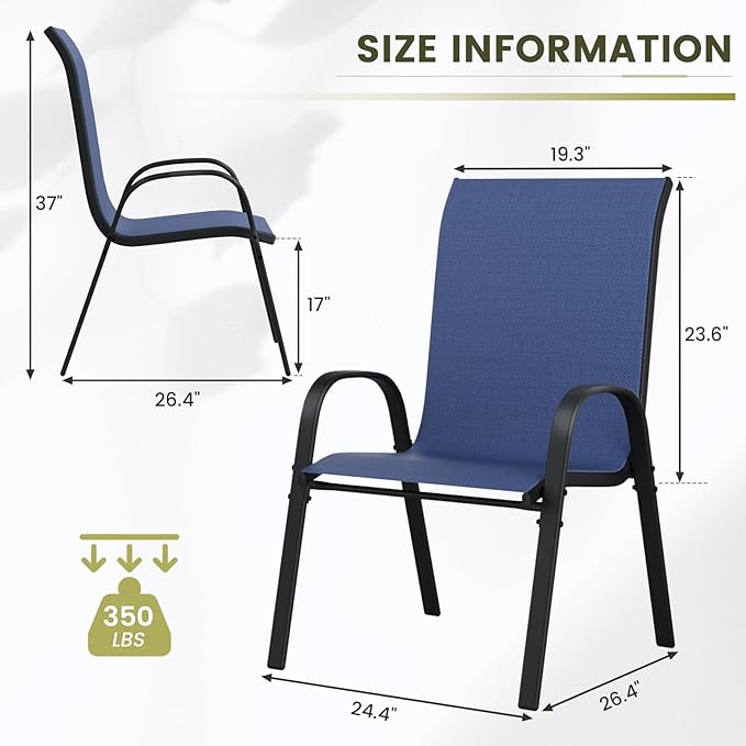 UDPATIO Patio Chairs Set of 8, Stackable Outdoor Dining Chairs with High Back, Breathable Textilene Fabric Outdoor Chair All Weather, 350LBS Capacity for Garden, Backyard (Blue) UDPATIO