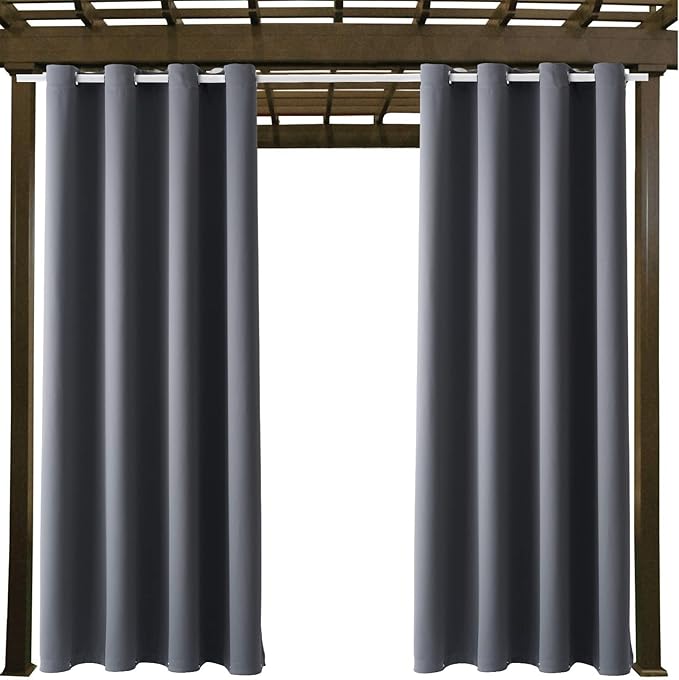 Water Proof Outside Curtains with Grommet Top for Porch, W52 x L72 Thermal Insulated Washable Light Block Outdoor Divider Drapes for Patio Gazebo Deck Pool Area Pergola Cabana (Gray, 2 Panels) DivaenCamino