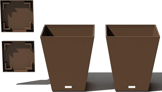 Veradek Nobleton Indoor/Outdoor Wide Square Planter (Espresso, 18" - 2 Pack with 2 Saucer Trays) VeradekOutdoor