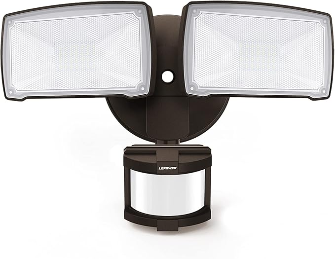 LEPOWER 30W LED Security Lights Motion Sensor Light Outdoor, 3200LM Motion Security Light, 5500K, IP65 Waterproof, 2 Head Motion Detector Flood Light for Garage, Yard, Porch, Brown (NOT Solar Powered) LEPOWER
