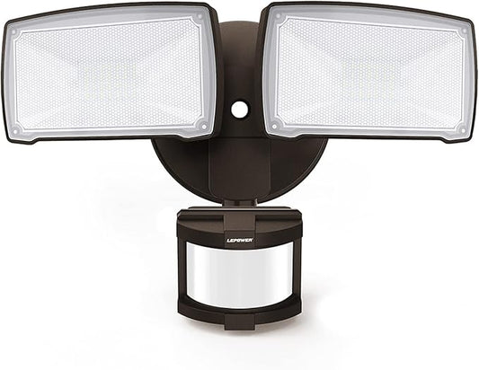 LEPOWER 30W LED Security Lights Motion Sensor Light Outdoor, 3200LM Motion Security Light, 5500K, IP65 Waterproof, 2 Head Motion Detector Flood Light for Garage, Yard, Porch, Brown (NOT Solar Powered) LEPOWER