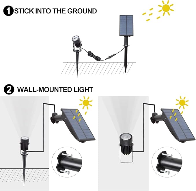 T-SUN Solar Spotlights, Outdoor LED Solar Lights, Waterproof Auto ON/Off Solar Wall Lights for Garden,Driveway, Pathway, Pool Area(White) T-SUN