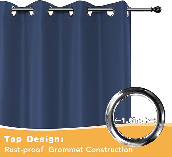 HolidayIdeas Extra Wide Outdoor Curtains for Patio Waterproof, 2 Panels - 110 x 84 Inch - Privacy & Light Filtering Curtains Grommet Outside Curtains for Porch, Gazebo, Pergola, Backyard (Navy) HolidayIdeas