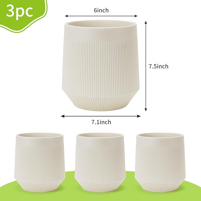 Plant Pots，Set of 3 Plastic Pots for Indoor Plants,Flower Pots Outdoor Planters with Drainage Hole and Seamless Saucer,Milky-Yellow Rootora