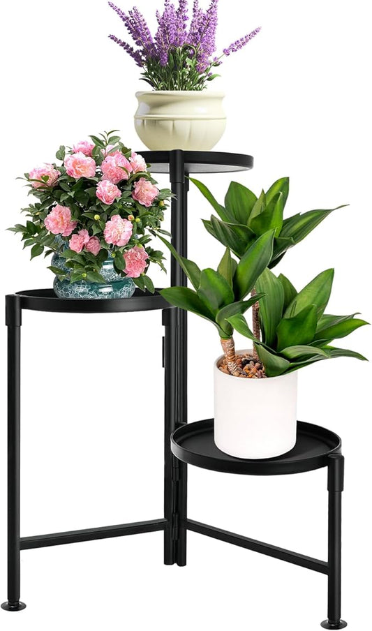 3 Tier Plant Stand Indoor, Metal Plant Shelf Outdoor, Foldable Corner Tall Plant Rack for Multiple Plants, Flower Pot Holder Display Stand for Living Room Patio Home Decor for Gardening KISENG