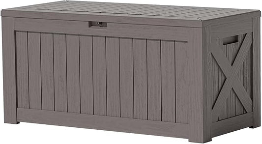 Patiowell 120 Gallon Large Deck Box, Outdoor Lockable Storage Box for Gardening Tools, Waterproof Deck Box for Patio Furniture, Brown Patiowell