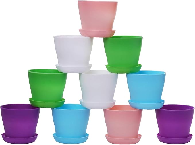TDHDIKE 10 Pcs Plastic Planters Indoor Pots, Mini Flower Seedlings Nursery Flower Pot with Pallet, Modern Decorative Gardening Containers TDHDIKE